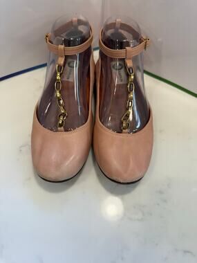 Lanvin‎ Y2K Vintage Blush Leather Chain Strap Ballet Flats EU 37 Designer Shoes